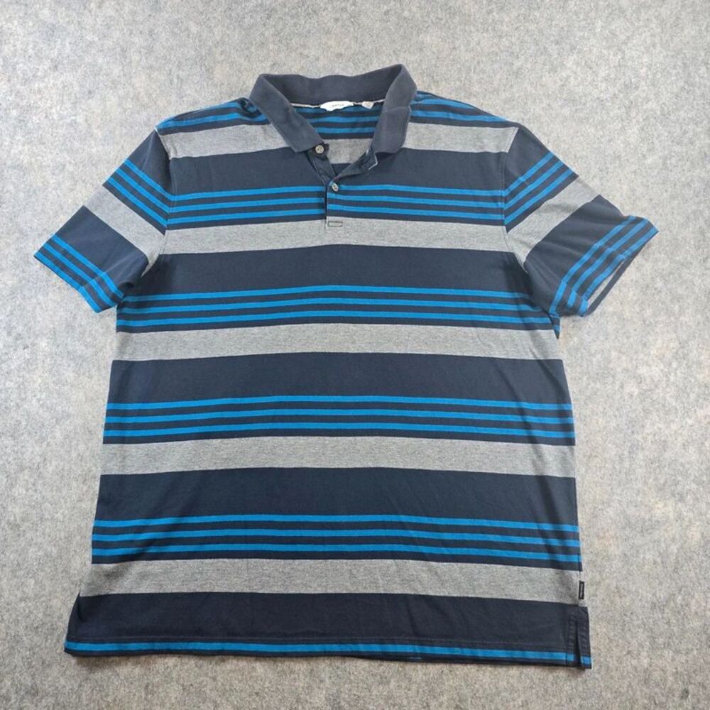 Calvin Klein Youth Polo Shirt Size XL Blue Blue Grey Stripes 100% Cotton